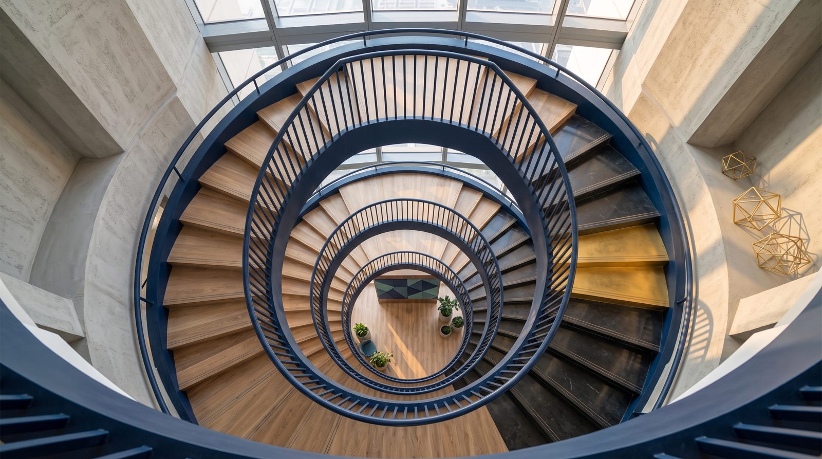 A spiral staircase seen from above